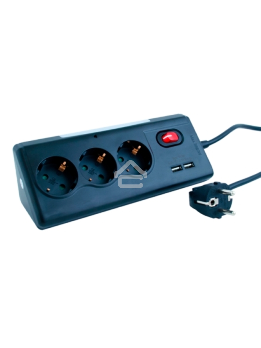 Удлинитель сетевой СТАРТ S 3x1 ZDV 2USB-- 12, 3 розетки, до 16А, 2xUSB, 1.5м, с заземлением, кнопка включения, функцией ночника, защитными шторками от детей, белый