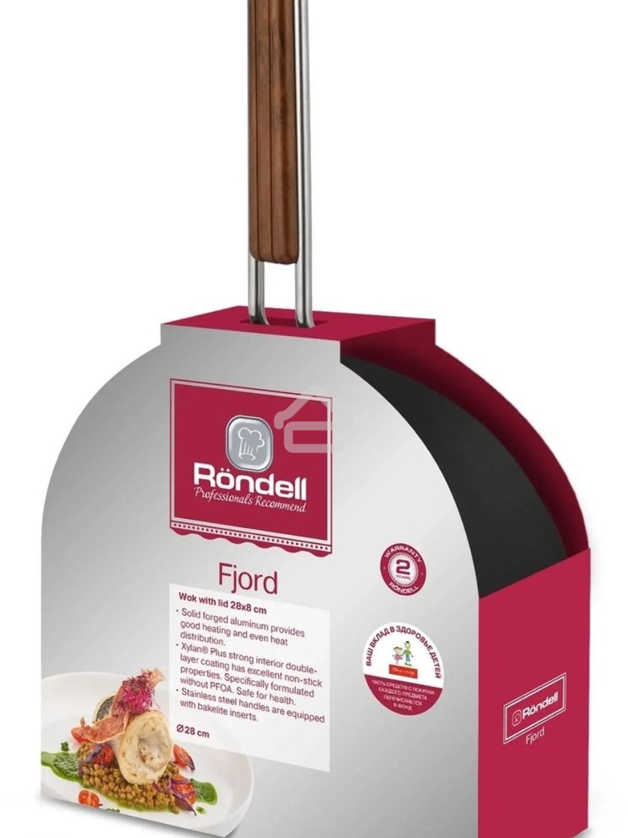 Сковорода ВОК Rondell Fjord RDA-1800, 28см, с крышкой, черный
