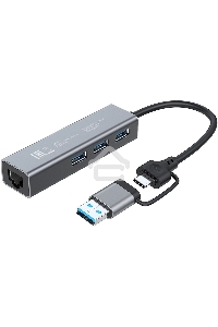 Разветвитель USB-C Digma DHUB-LAN-4port 4порт. серебристый