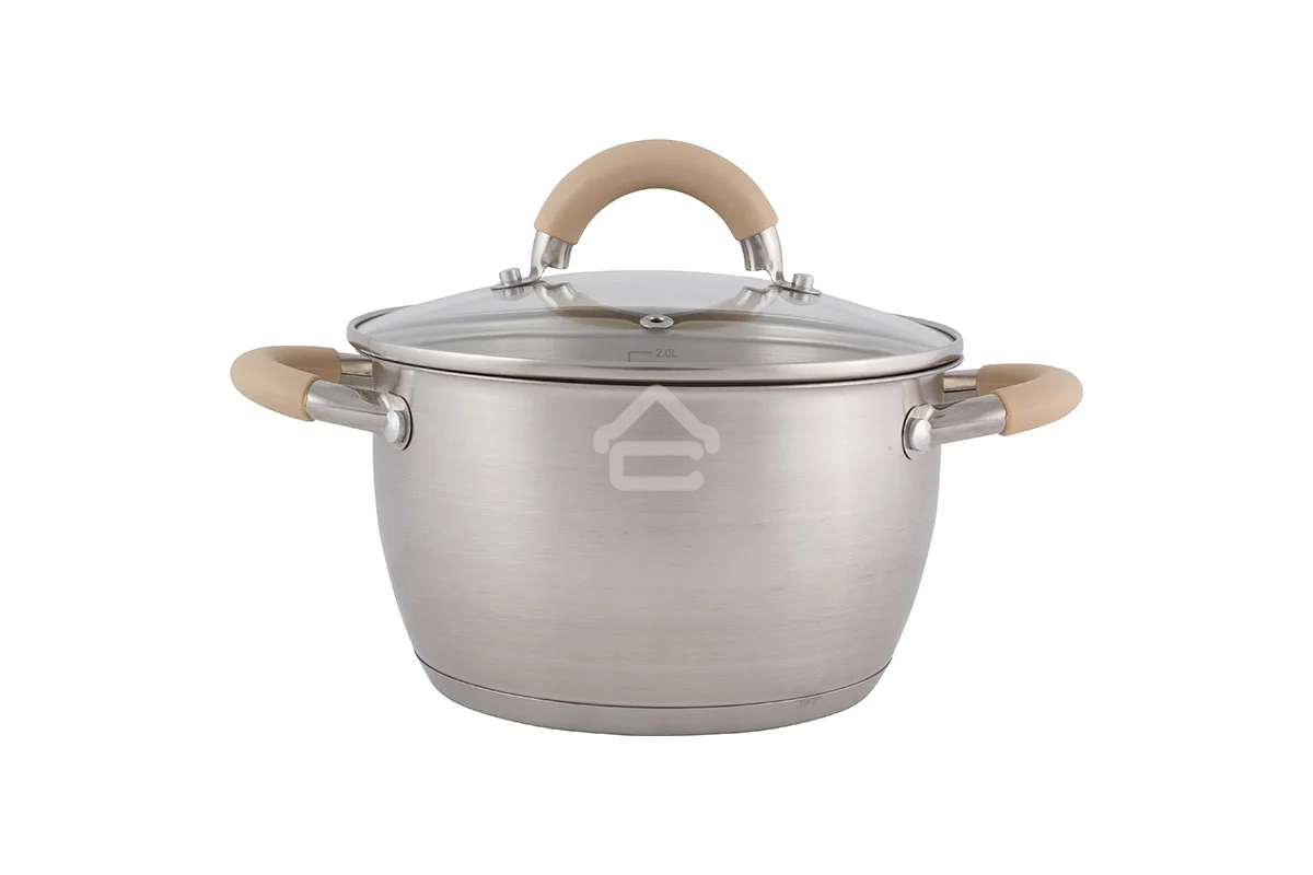 Кастрюля MALLONY Fortuna нержавеющая сталь, со стеклянной крышкой, матовый корпус ручки с силиконом, 2,5 л