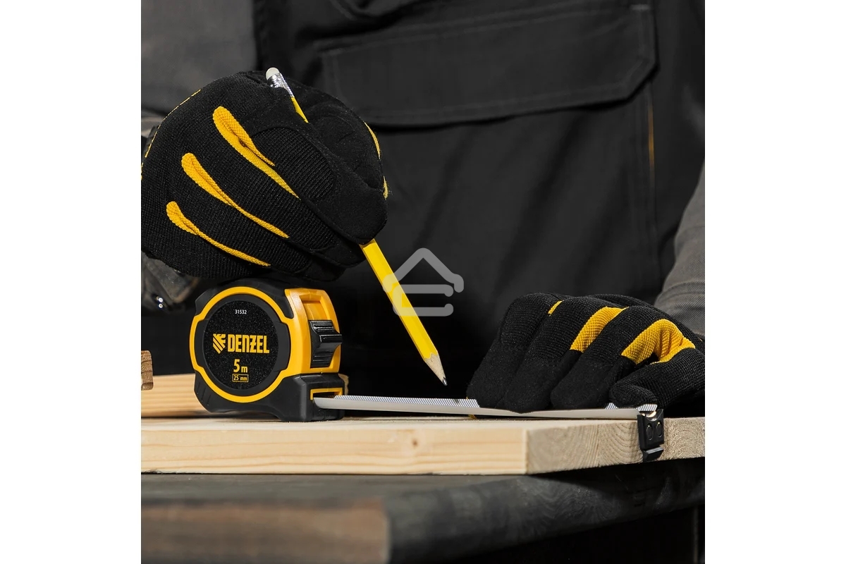 Рулетка Denzel 5м х 25мм, двухкомп. корпус, магнитный обрезиненный зацеп