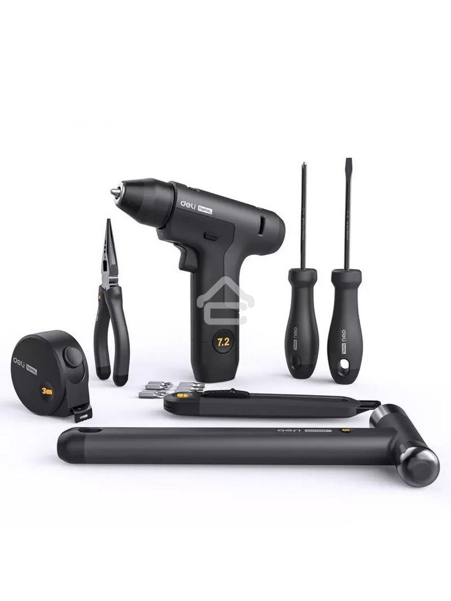 Набор ручного инструмента + шуруповерт Deli HT0208 Home Series Black 8 предметов