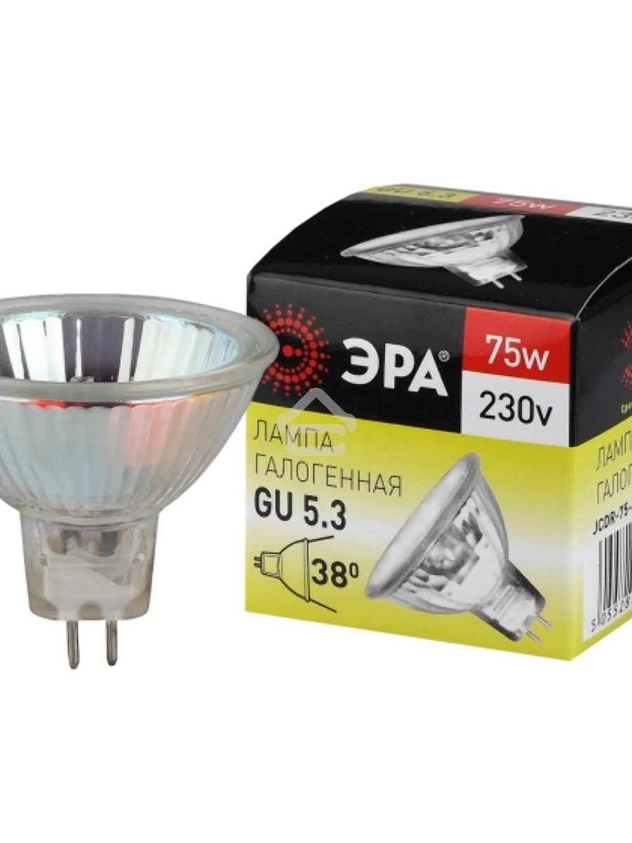 Лампочка галогенная ЭРА GU5.3-JCDR (MR16)-75W-230V-CL GU5.3 75Вт софит теплый белый свет