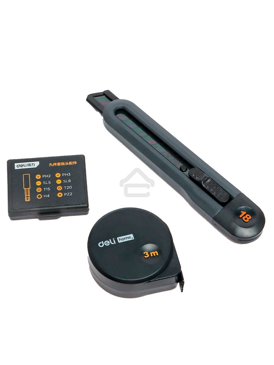 Набор ручного инструмента + шуруповерт Deli HT0208 Home Series Black 8 предметов
