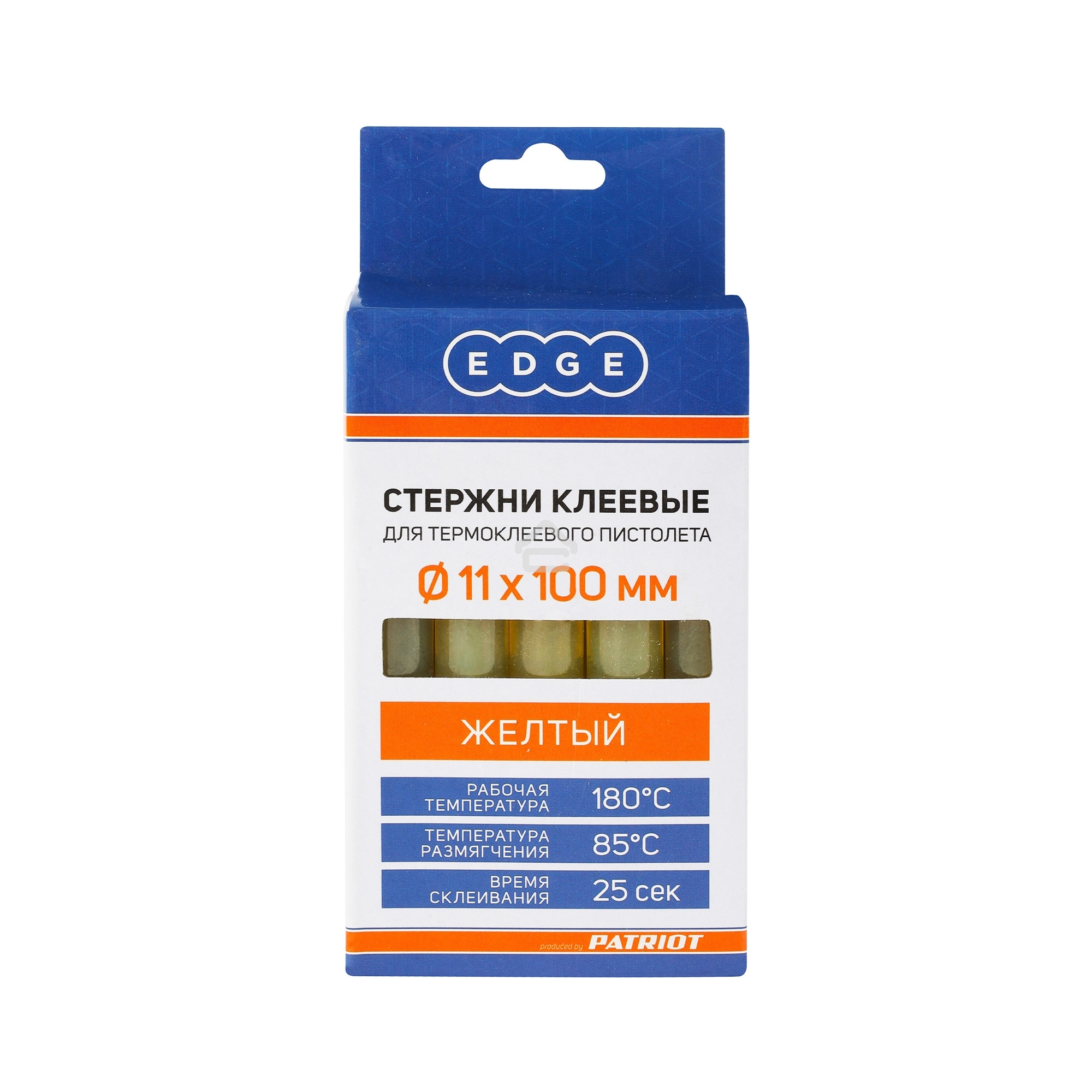 Стержни клеевые EDGE by PATRIOT 11*100мм желтые, упаковка 10шт