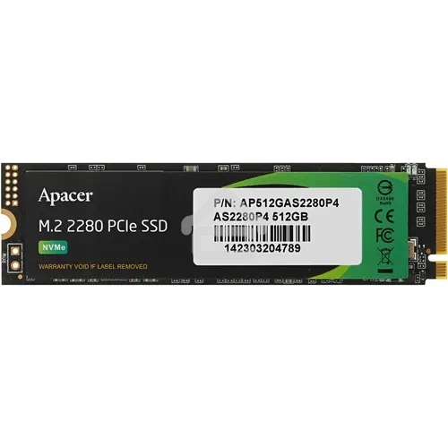 Накопитель SSD Apacer AS2280P4, 512Gb, M.2 2280, PCIe 3.0 x4, NVMe, R/W 2100/1500
