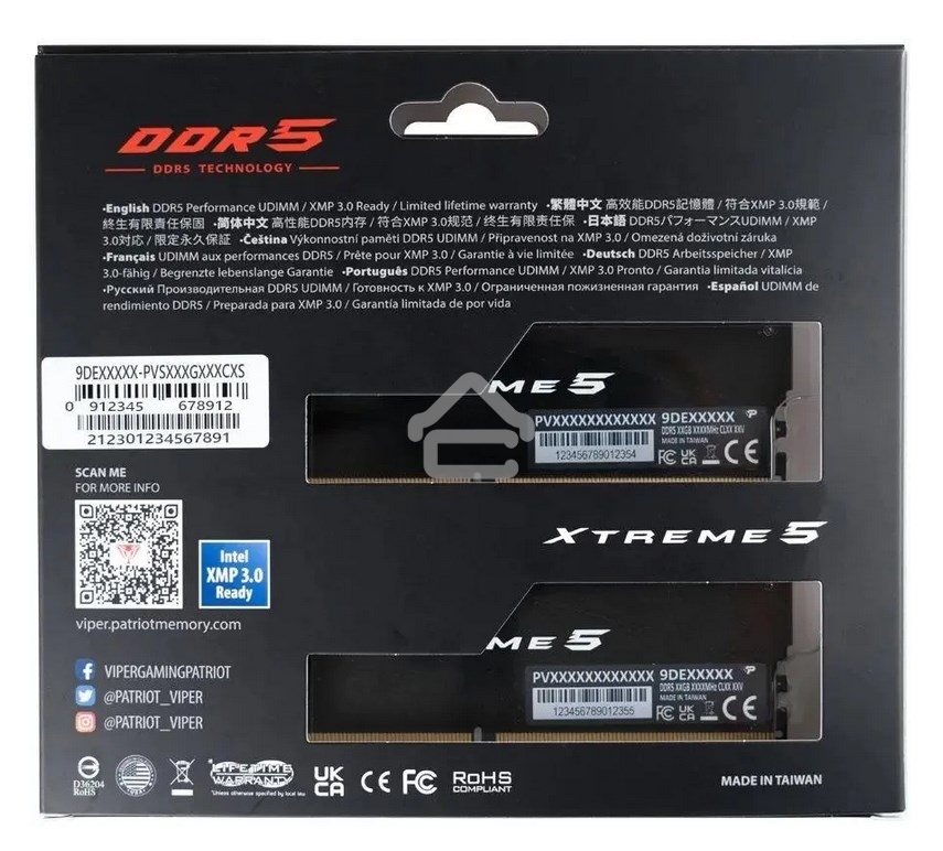 Оперативная память Patriot Viper Xtreme 5, DDR5, 32GB (2x16GB), 7600MHz, CL36, DIMM, с радиаторами, черный