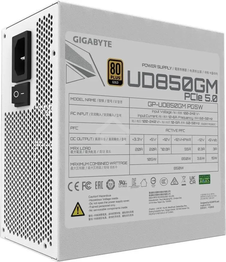 Блок питания Gigabyte ATX 850W GP-UD850GM 80 PLUS gold (20+4pin) APFC 120мм fan 8xSATA Cab Manag RTL