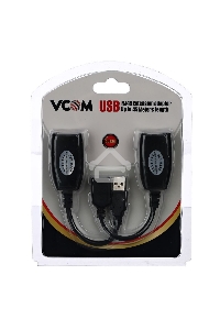 Кабель AM/AF удлинитель USB по витой паре(AM/RJ45-RJ45/AF) до 45m VCOM CU824