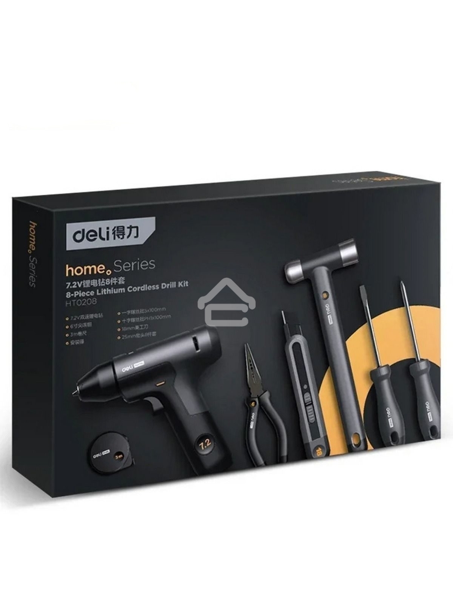 Набор ручного инструмента + шуруповерт Deli HT0208 Home Series Black 8 предметов