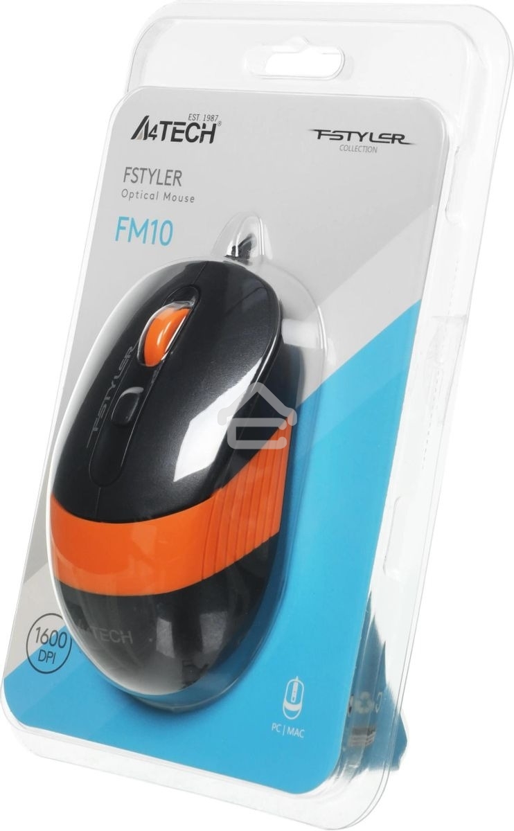 Мышь проводная A4Tech Fstyler FM10 черный/оранжевый, 1600 dpi, USB, кнопки - 4