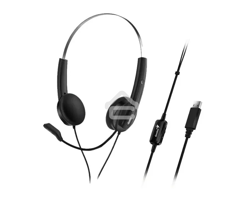 Гарнитура проводная Genius HS-220U, регулируемое оголовье, мягкие удобные амбушюры, выносной микрофон с шумоподавлением, пульт управления