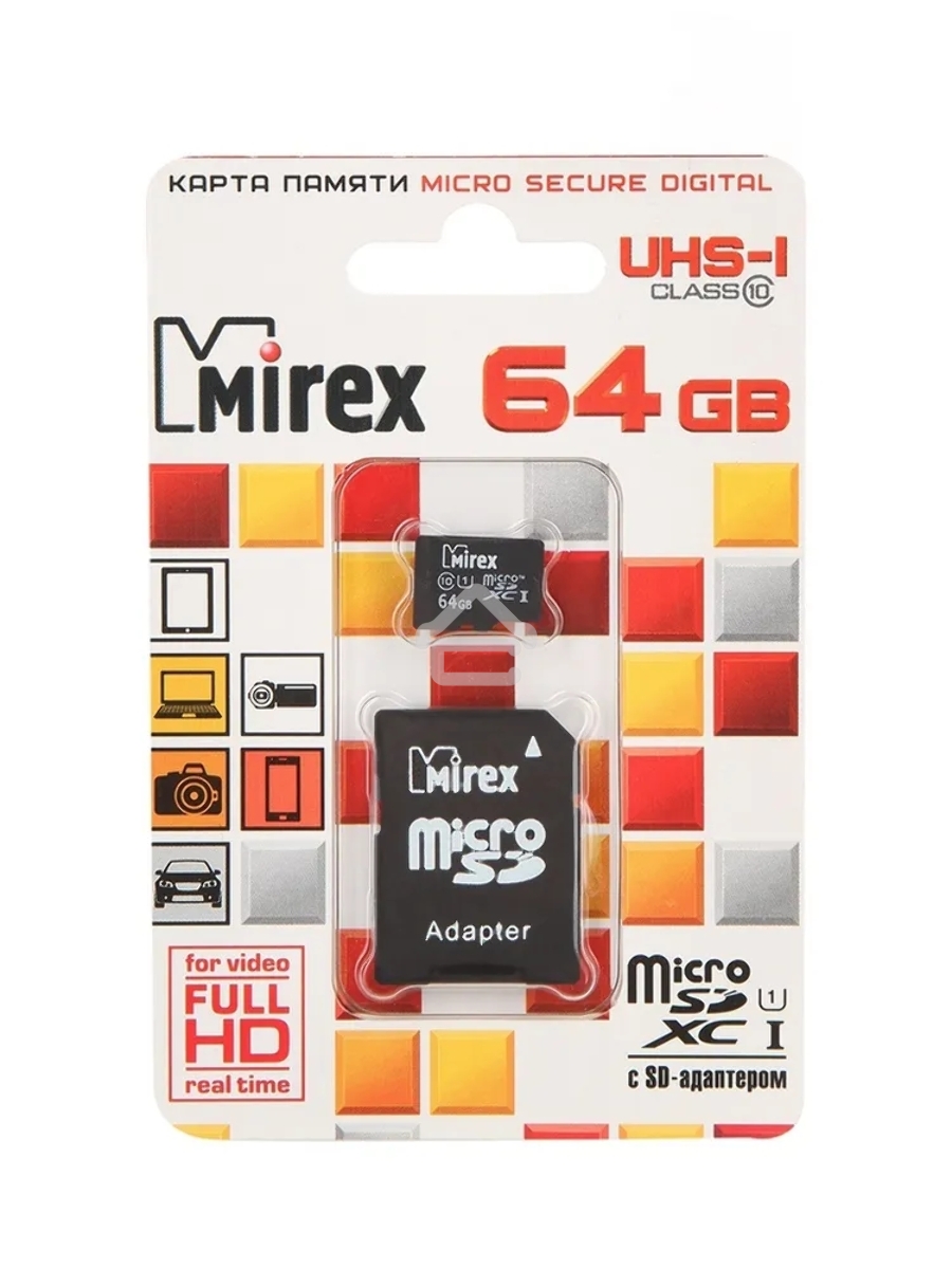 Флэш карта MicroSDHC 64GB MirexUltra Android 48Mb/s (UHS-I, class 10)+adapter
