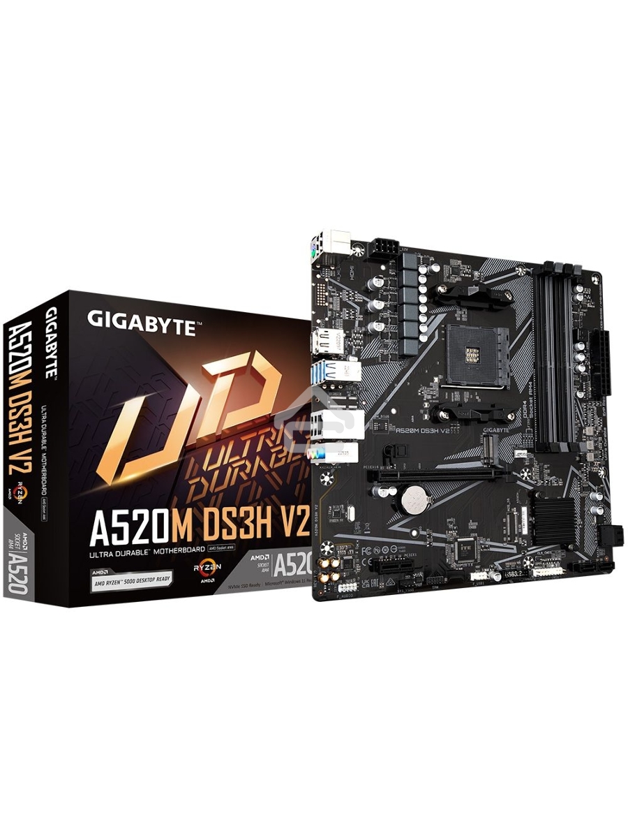 Материнская плата Gigabyte A520M DS3H V2  (V1.1), AM4, AMD A520, 4xDDR4, 4xSATA, 1xM.2, 1xPCIe 3.0 x16, 1xDP, 1xHDMI, 1x 1Gb LAN, 4xUSB 2.0, 4xUSB 3.2 Gen 1, 3x3.5 мм, 7.1, mATX