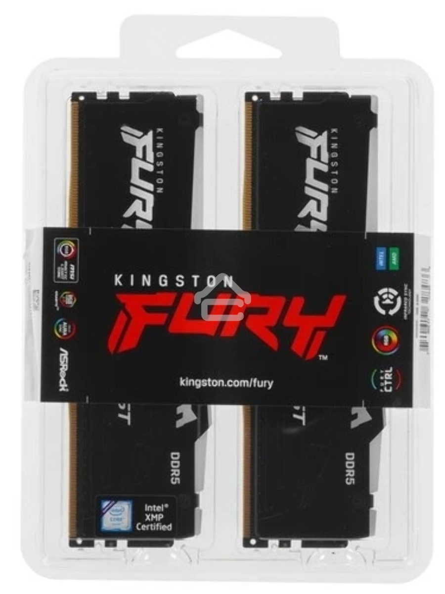 Оперативная память Kingston Fury Beast, DDR5, 16GB (2x8GB), 5600MHz, CL40, DIMM, с радиаторами, RGB, черный