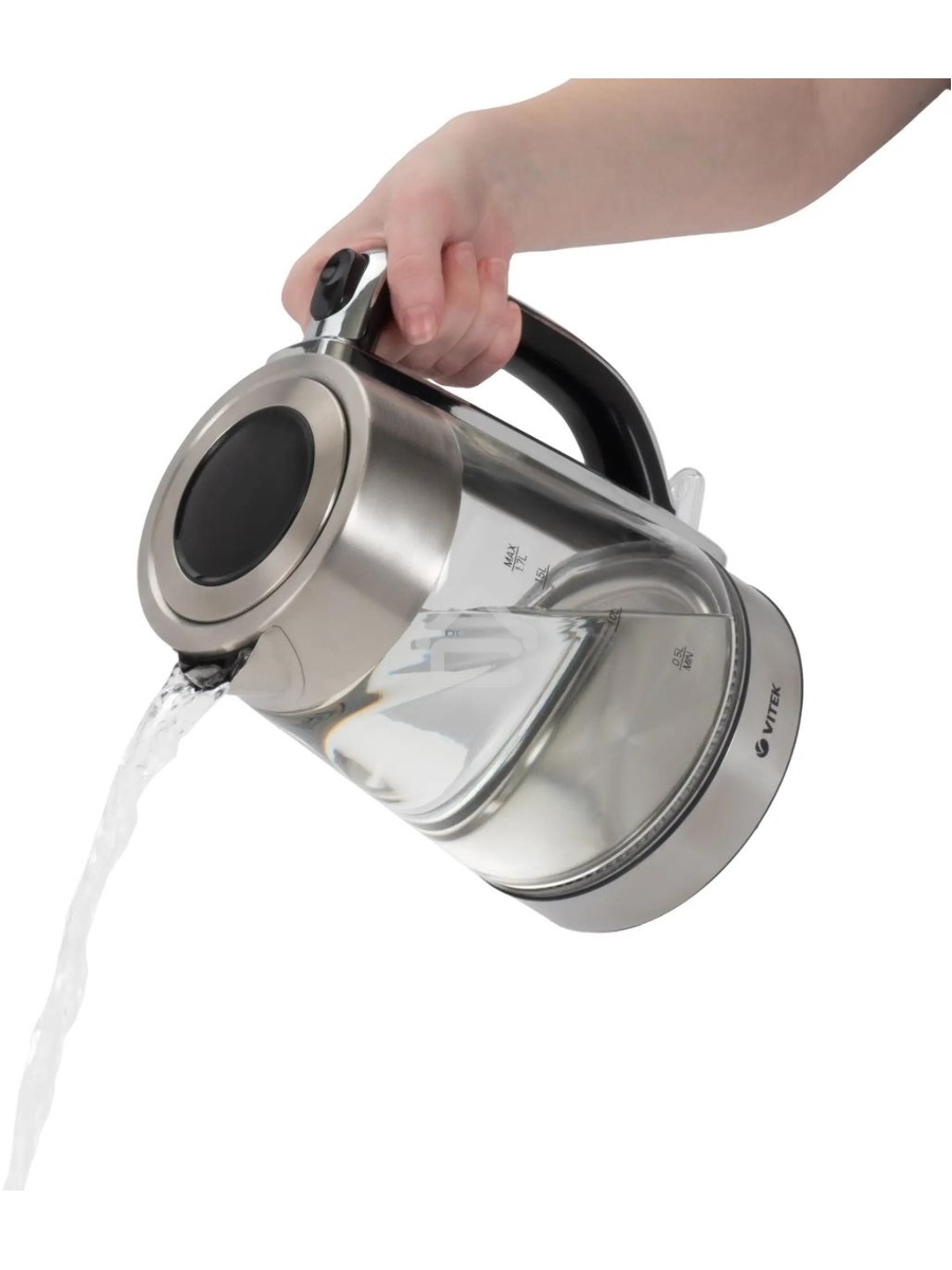 Чайник электрический Vitek VT-1184 1.7л. 2200Вт серебристый корпус: стекло/металл