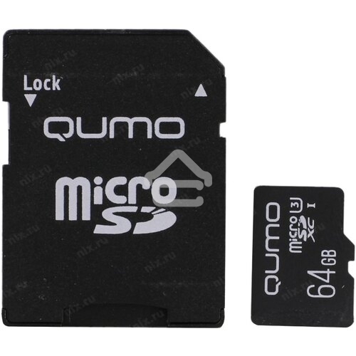 Флеш карта QUMO MicroSDXC 64GB 90/45 МБ/с UHS-I U3, Pro seria 3.0 с адаптером SD, красная картонная упаковка