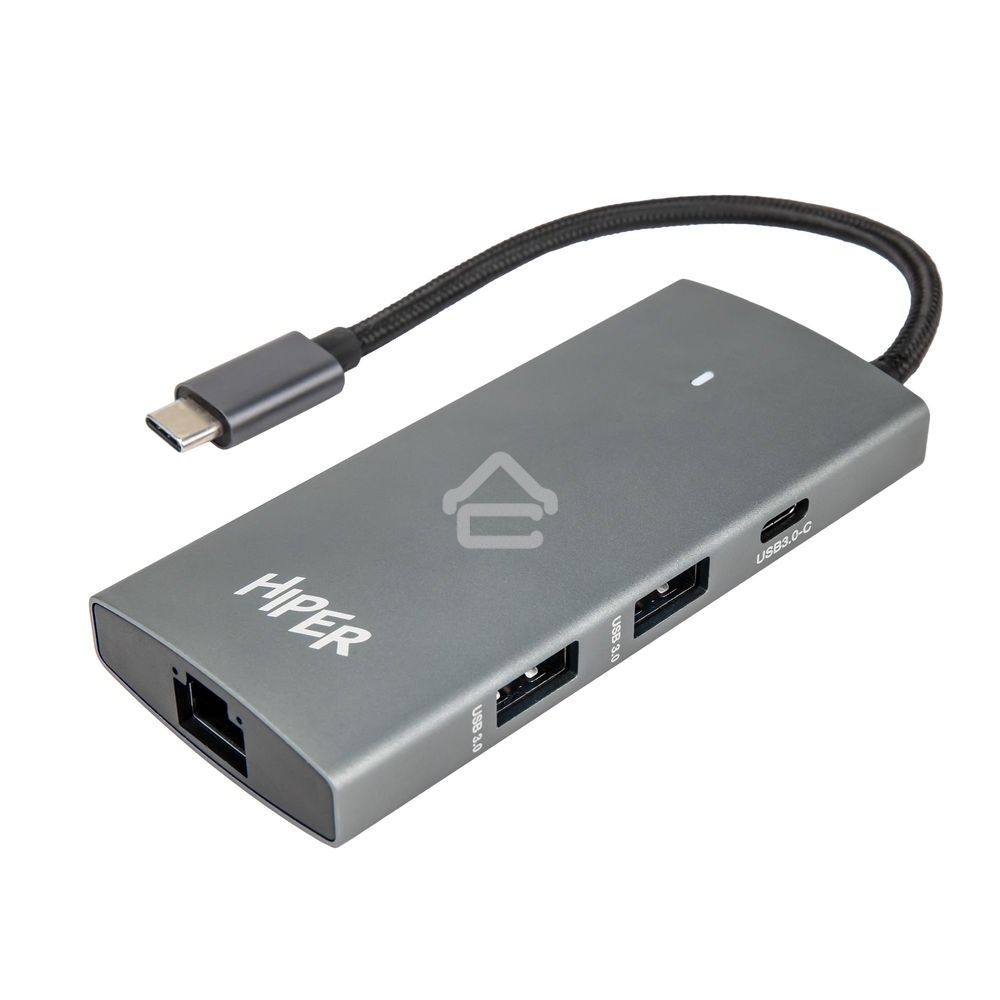 USB-концентратор HIPER Docking station USB-C HUB 6in1 (1*USB-C 100W PD, 1*HDMI 4K@60Hz, 2*USB-A 3.0 (5Gbps data), 1*USB-C 3.0 (5Gbps data), 1*RJ45 Gb)