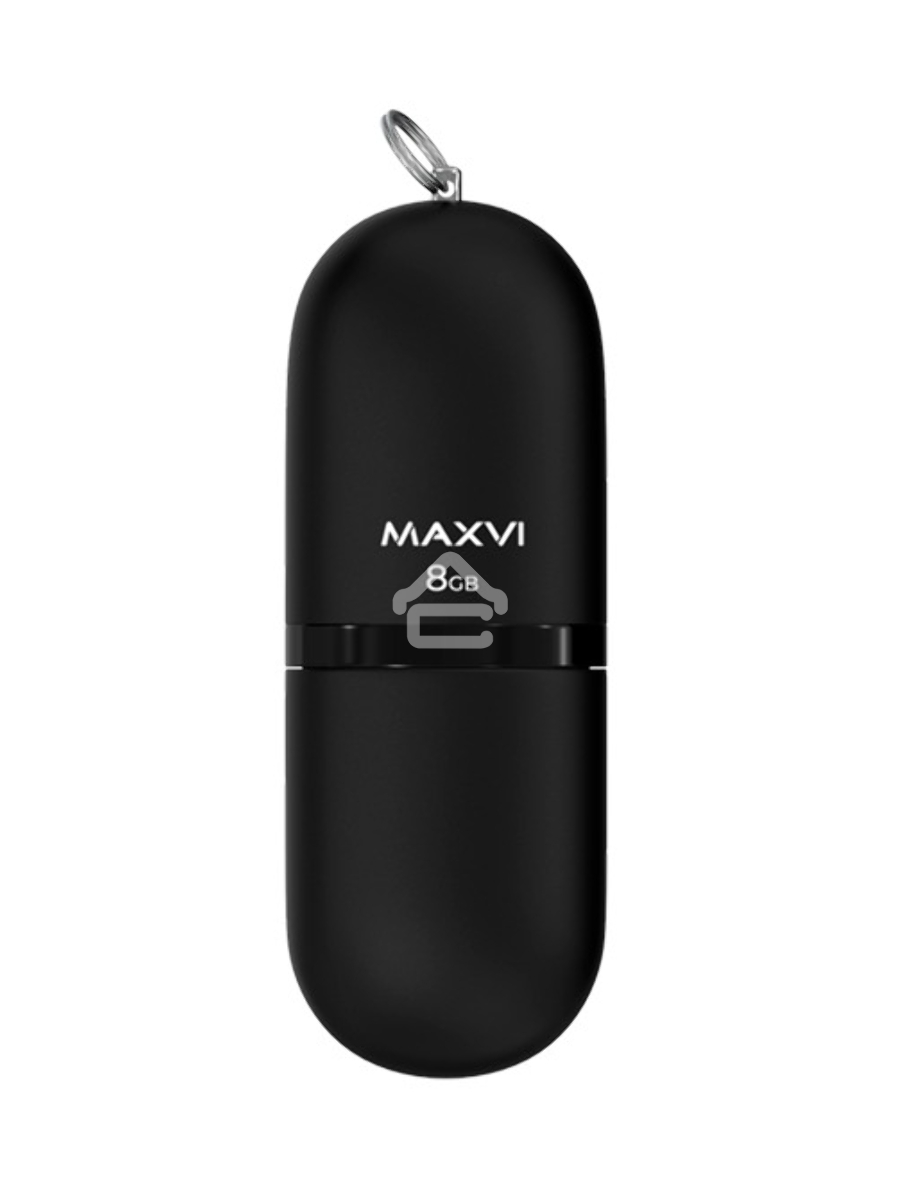 Флеш диск Maxvi SF 8GB  USB 2.0 black, монолит с колпачком, soft touch