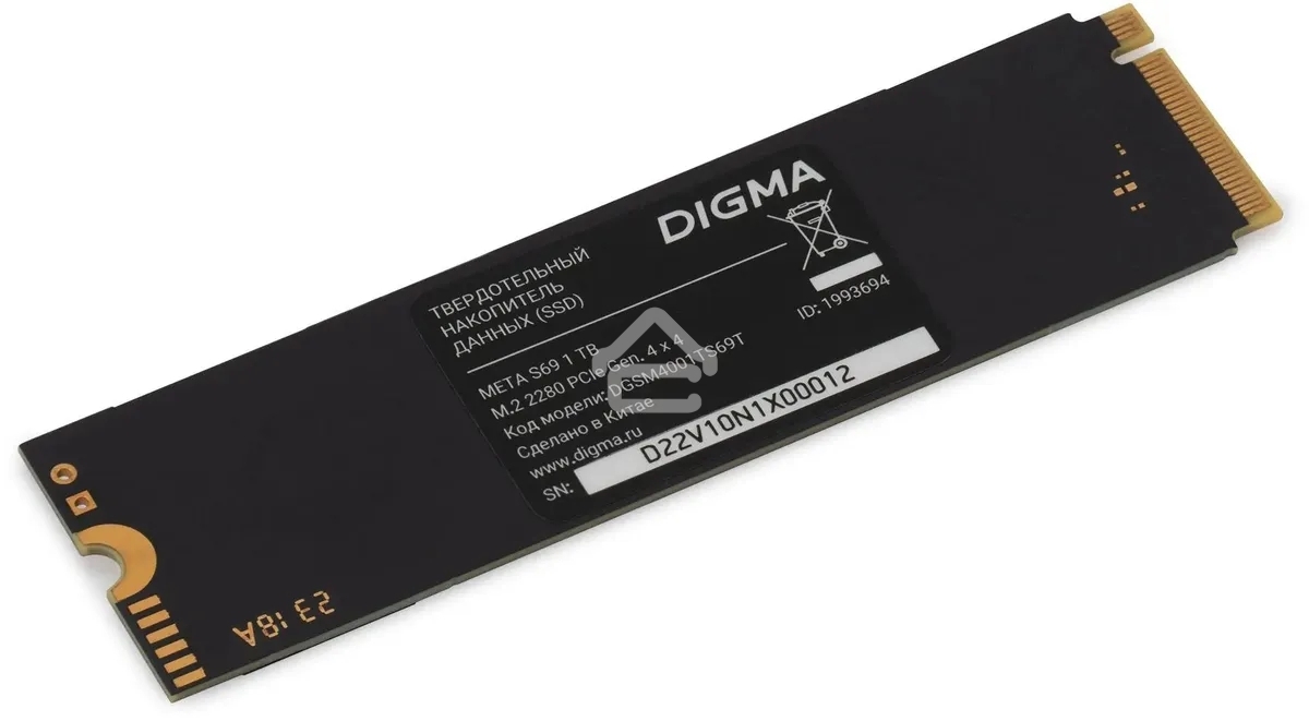 Накопитель SSD Digma Meta S69, 1ТБ, PCIe 4.0 x4, M.2 2280, NVMe, R/W 5200/4700