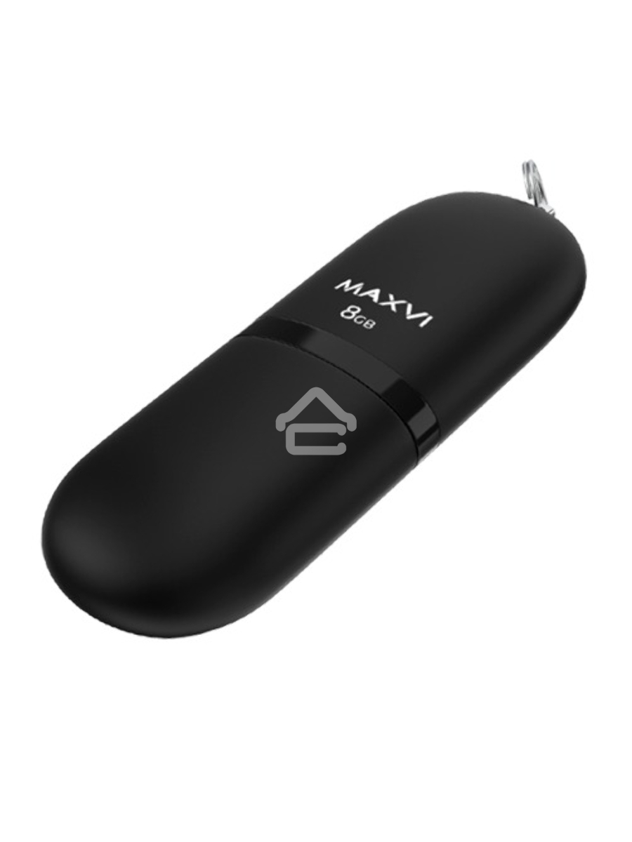 Флеш диск Maxvi SF 8GB  USB 2.0 black, монолит с колпачком, soft touch