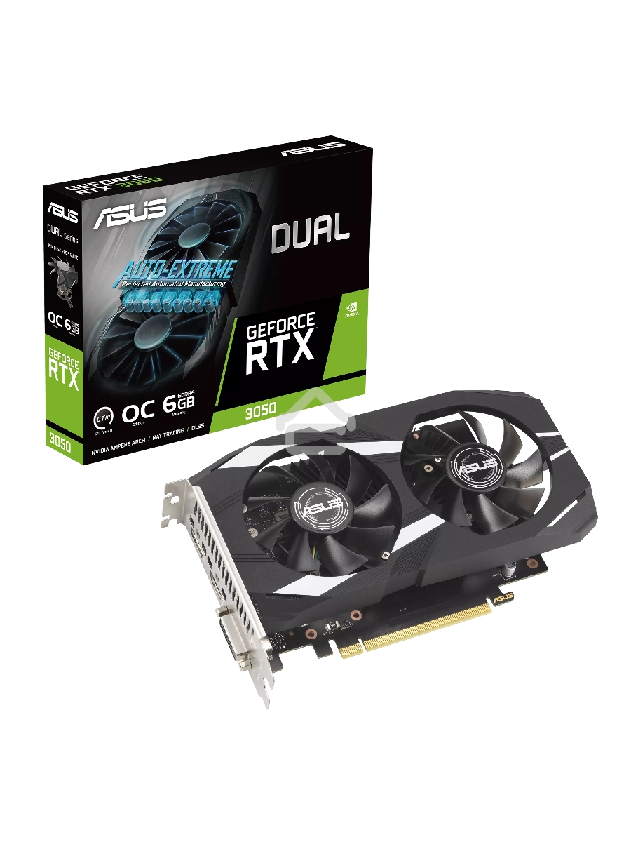 Видеокарта Asus DUAL-RTX3050-O6G NVIDIA GeForce RTX 3050 6Gb 96bit GDDR6 PCI-E 4.0 1507/14000 DVIx1 HDMIx1 DPx1 HDCP Ret