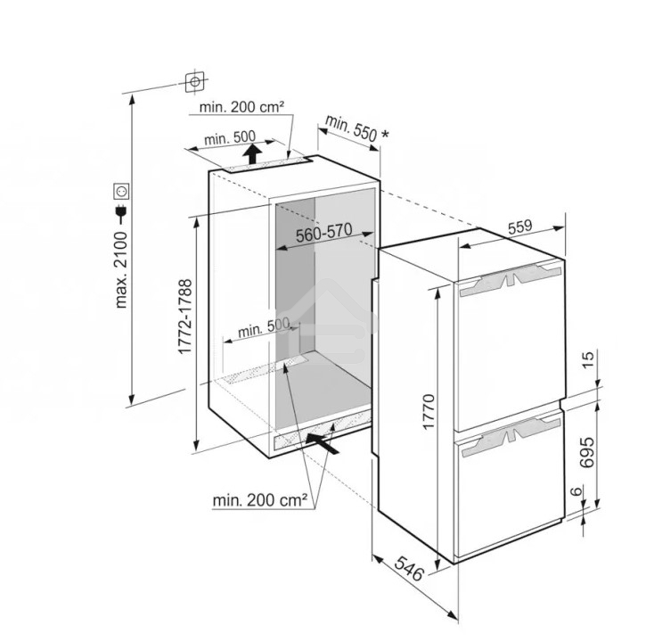 Холодильник Liebherr ICNE 5103-22 001 белый двухкамерный 190/83л морозилка снизу, No Frost