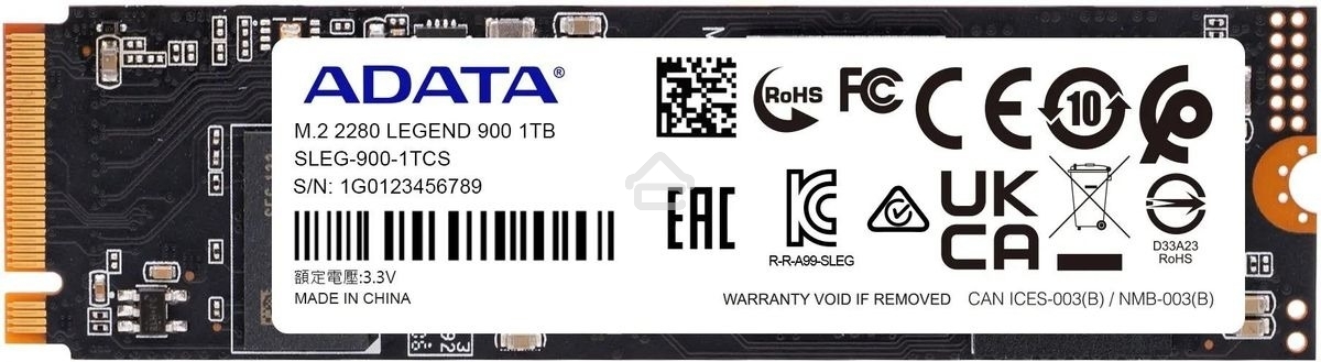 Накопитель SSD ADATA LEGEND 900, 1Tb, PCIe 4.0 x4, M.2 2280, NVMe, R/W 7000/4700, с радиатором