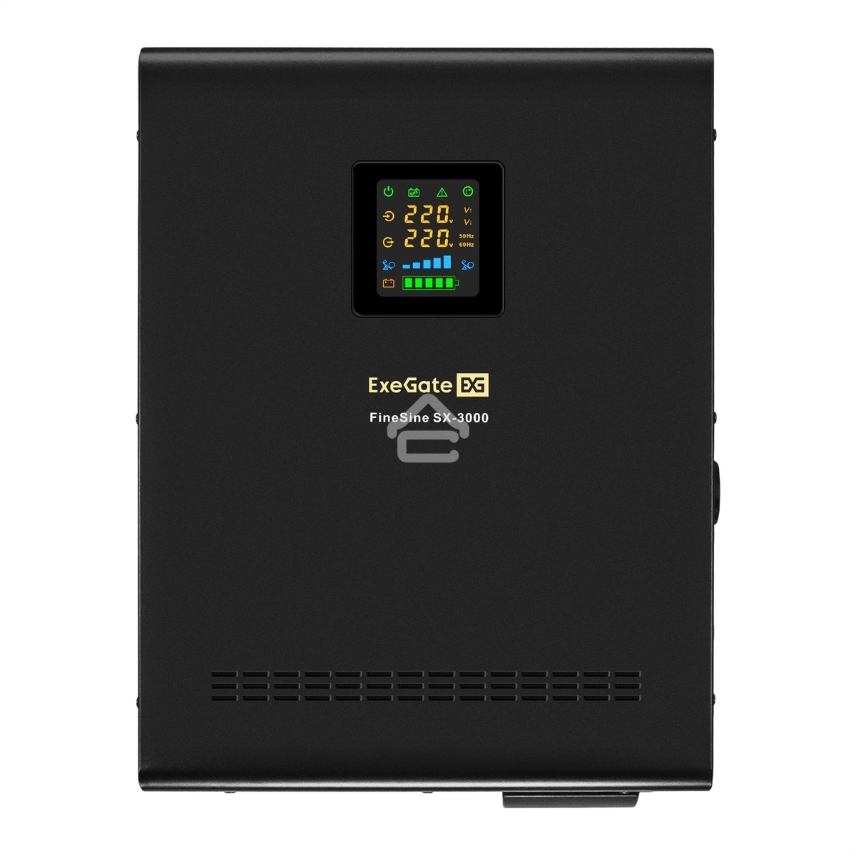 Комплект источника бесперебойного питания Exegate EX296003RUS + батарея 45Aч EX285666RUS 4шт (инвертор, синус, для котла, настенный) ExeGate FineSine SX-3000.LCD.AVR.2SH.T <3000VA/2100W, чистая синусоида, цветной LCD-дисплей, AVR, 2*Schuko+клеммы, линейно