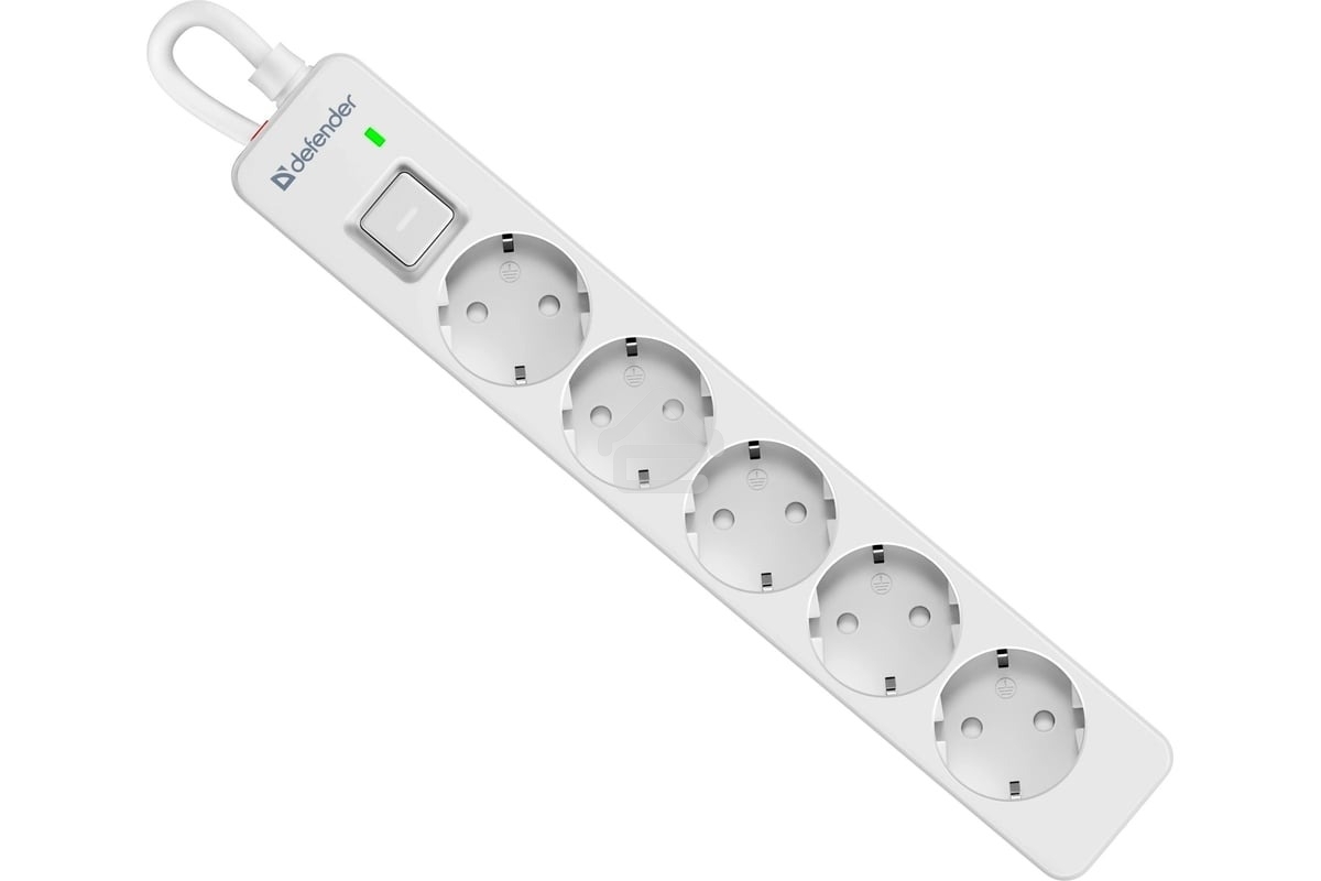 Удлинитель с сетевым фильтром Defender DFS 133, белый, 5 розеток, 3 м.
