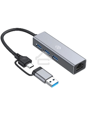 Разветвитель USB-C Digma DHUB-LAN-4port 4порт. серебристый