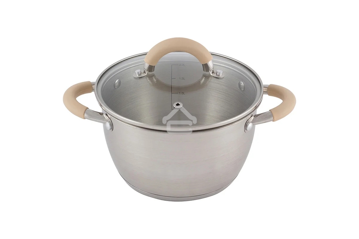 Кастрюля MALLONY Fortuna нержавеющая сталь, со стеклянной крышкой, матовый корпус ручки с силиконом, 2,5 л