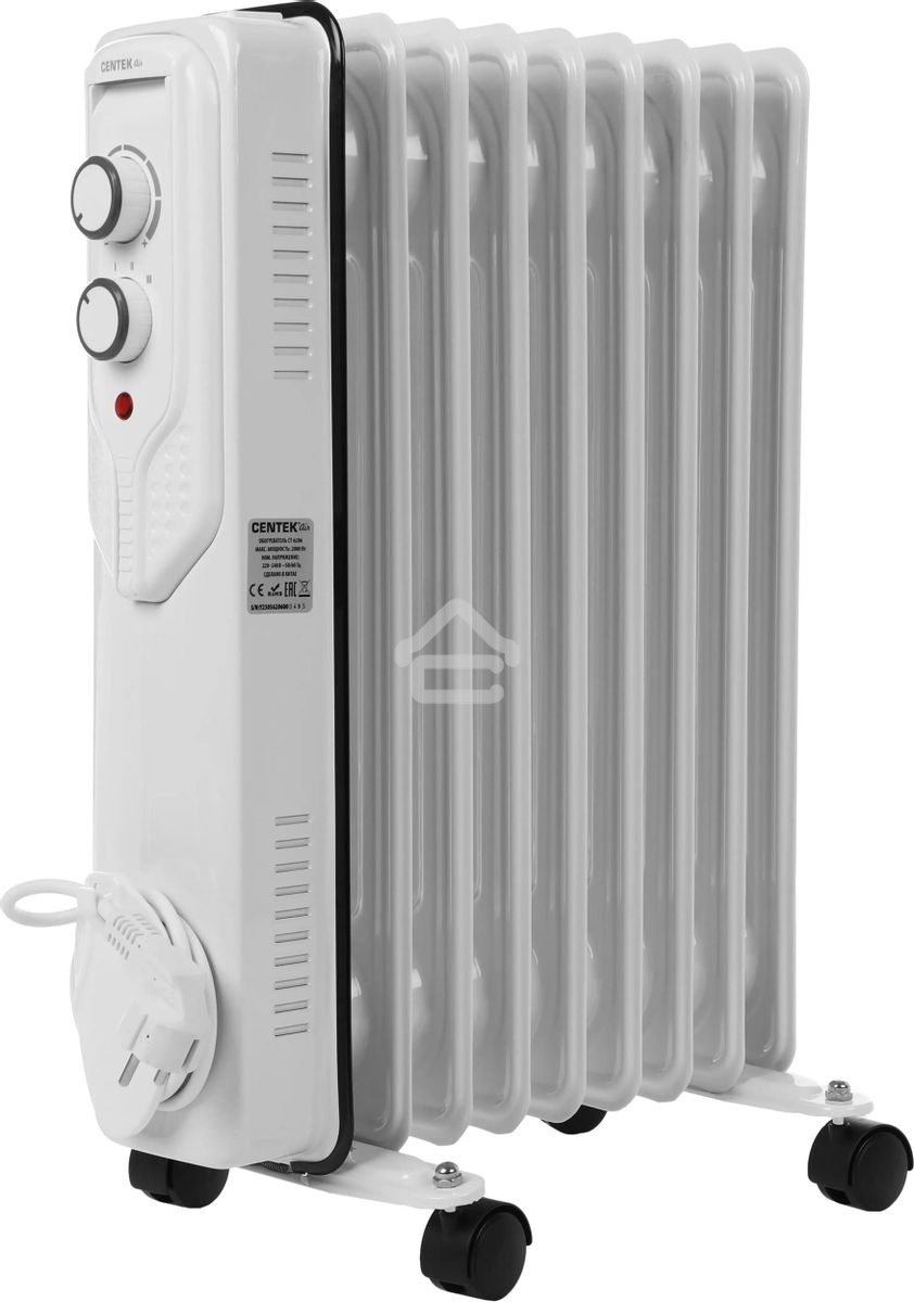 Масляный обогреватель Centek CT-6206 (9 секций), белый, 1000/1500/2000 Вт, 20 м2, 3 режима, термостат