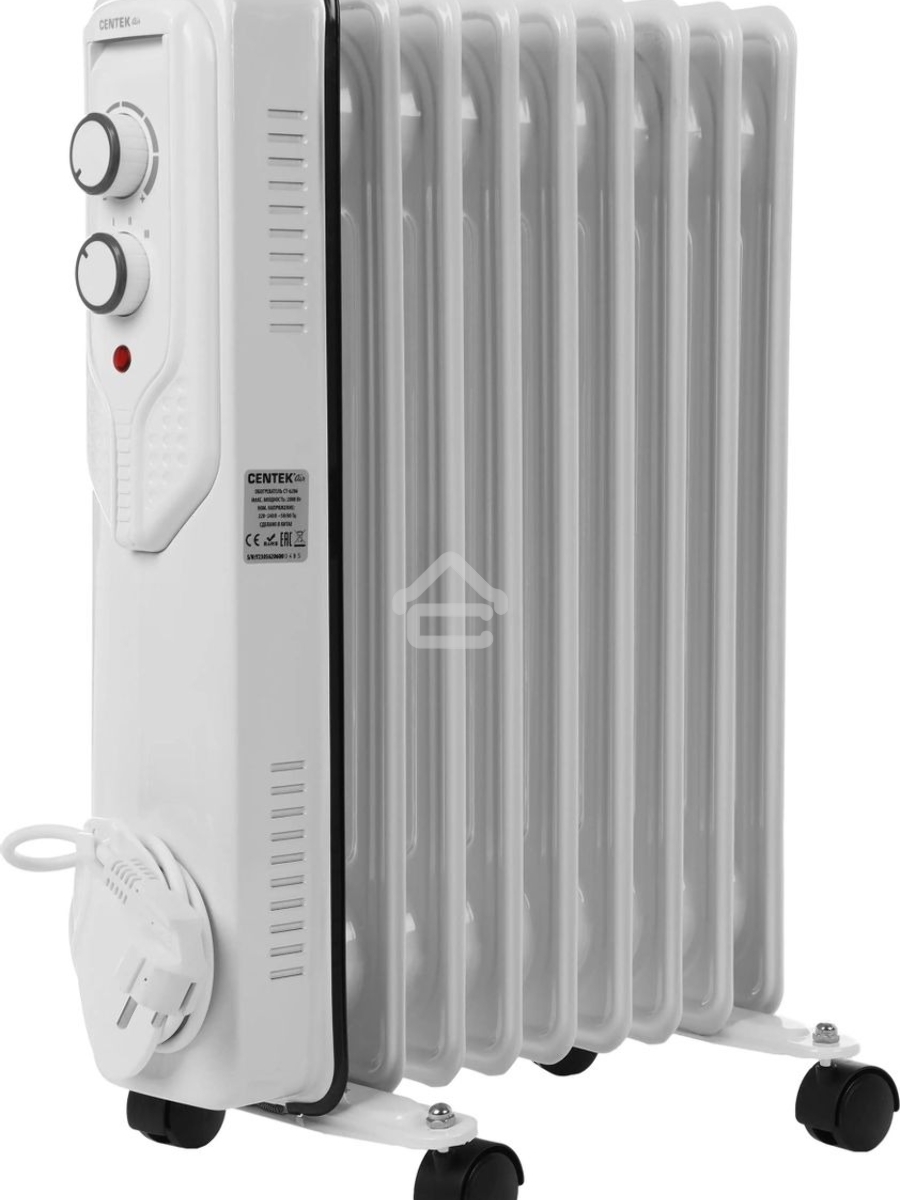Масляный обогреватель Centek CT-6206 (9 секций), белый, 1000/1500/2000 Вт, 20 м2, 3 режима, термостат