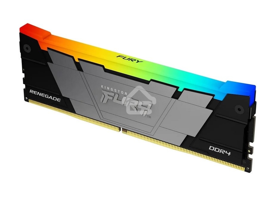 Оперативная память Kingston Fury Renegade, DDR4, 32GB (1x32GB), 3200MHz, CL16, DIMM, с радиатором, RGB, серебристый/черный