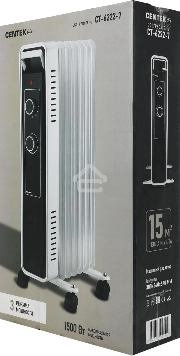 Обогреватель масляный Centek CT-6222-7 (7 секций) белый, 600/900/1500 Вт, 15 м2, 3 режима, термостат
