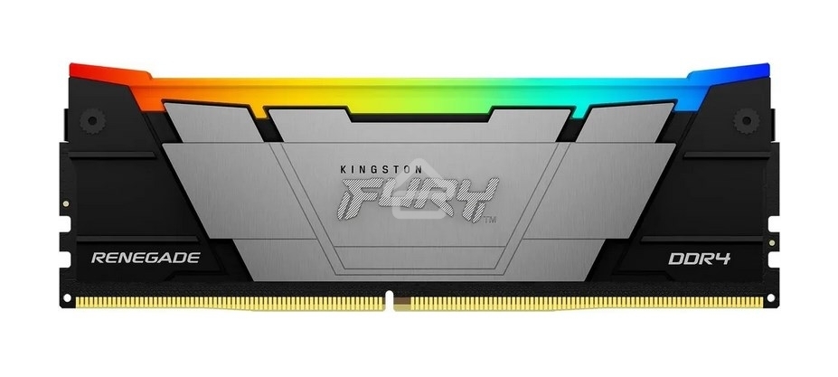 Оперативная память Kingston Fury Renegade, DDR4, 32GB (1x32GB), 3200MHz, CL16, DIMM, с радиатором, RGB, серебристый/черный