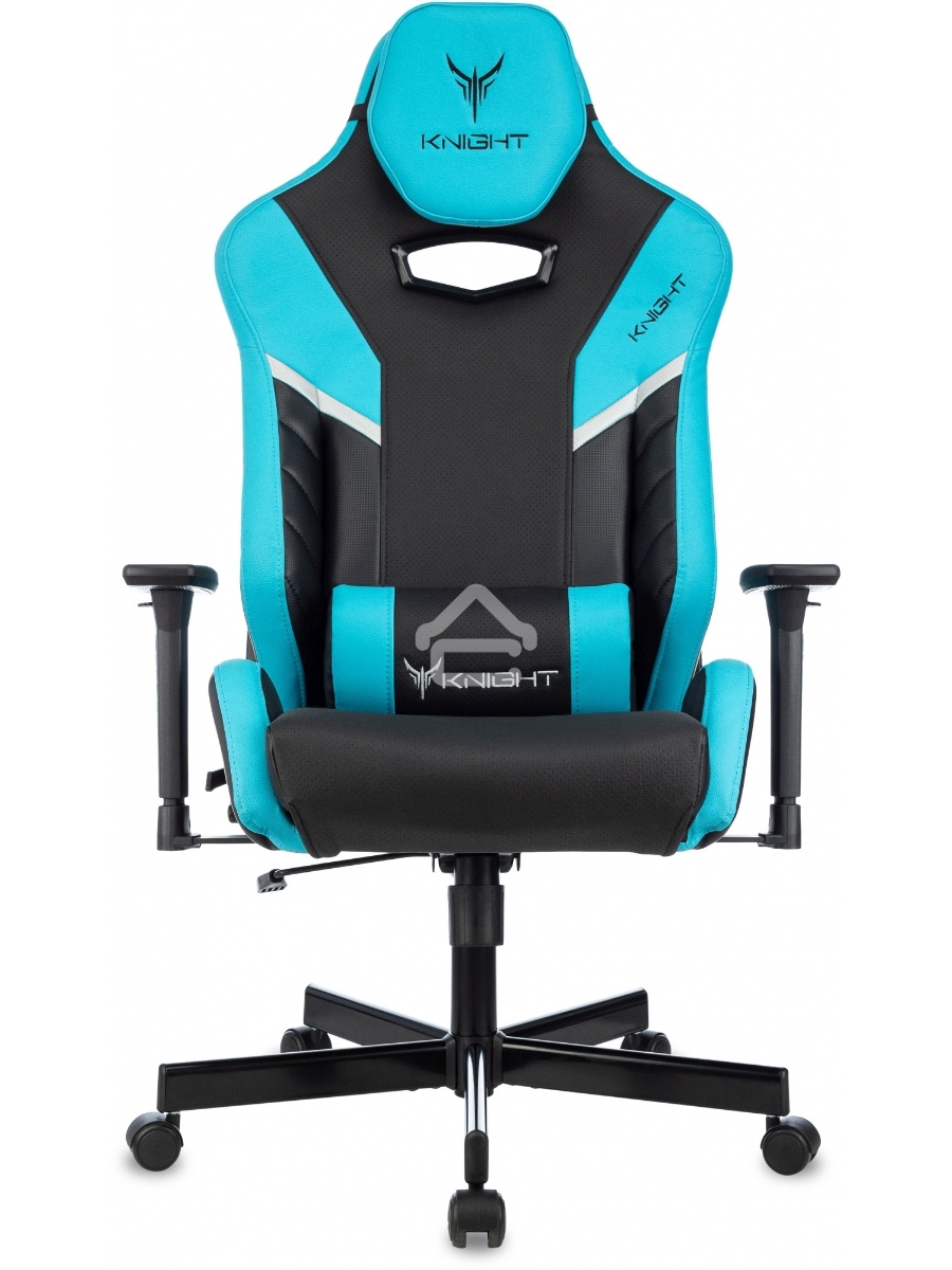 Кресло игровое Knight Thunder 5X черный/голубой эко.кожа крестов. металл