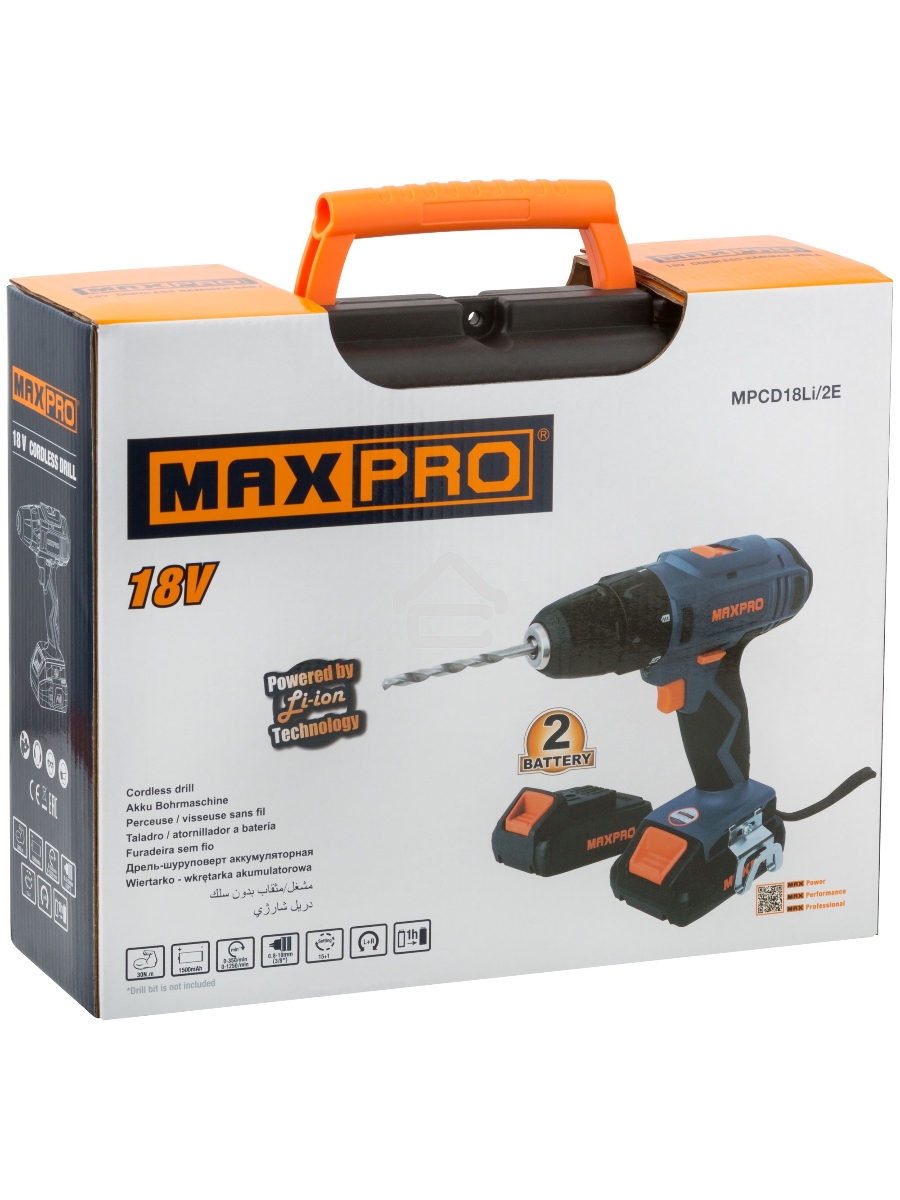 Дрель-шуруповерт MAX-PRO 85030, Аккумуляторная, 18В, 2 АКБ, Кейс