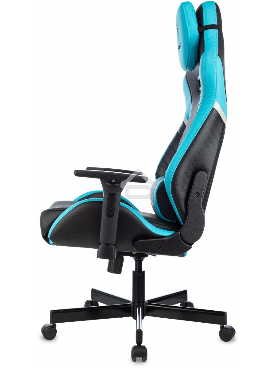 Кресло игровое Knight Thunder 5X черный/голубой эко.кожа крестов. металл
