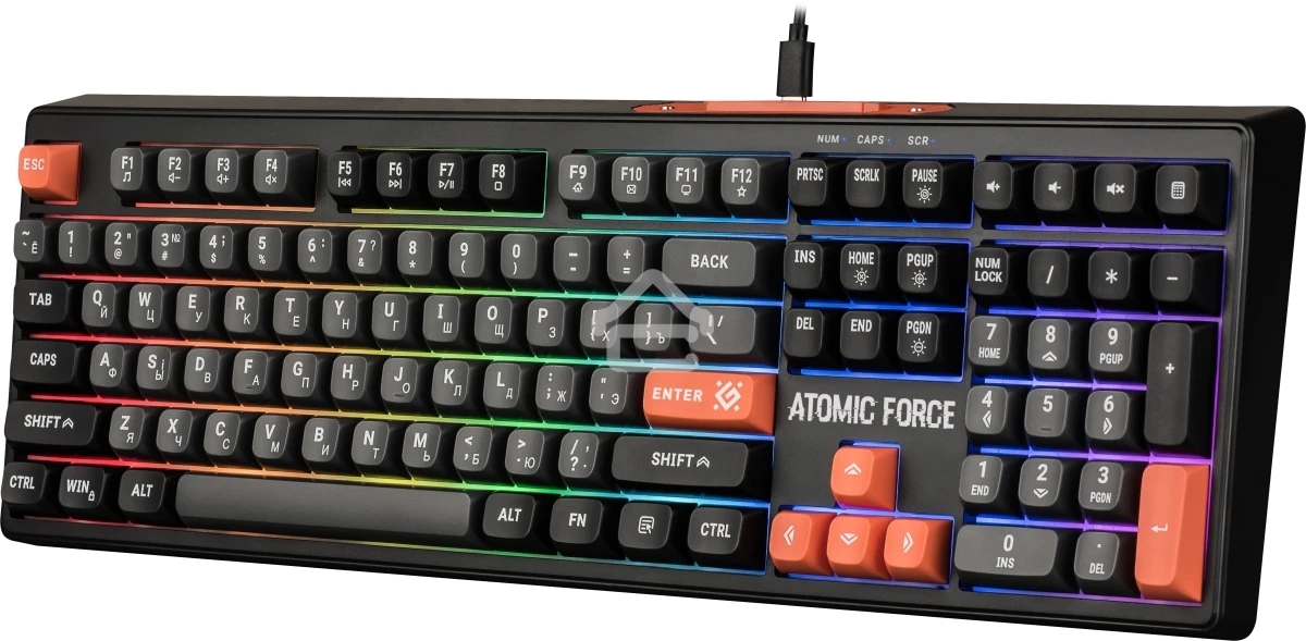 Клавиатура проводная игровая Defender Atomic Force GK-005 RU,чер/сер,108кн+FN,радуж,1.5м