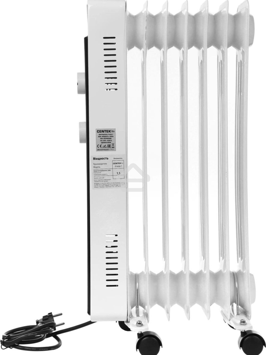 Масляный обогреватель Centek CT-6222-7 (7 секций) белый, 600/900/1500 Вт, 15 м2, 3 режима, термостат