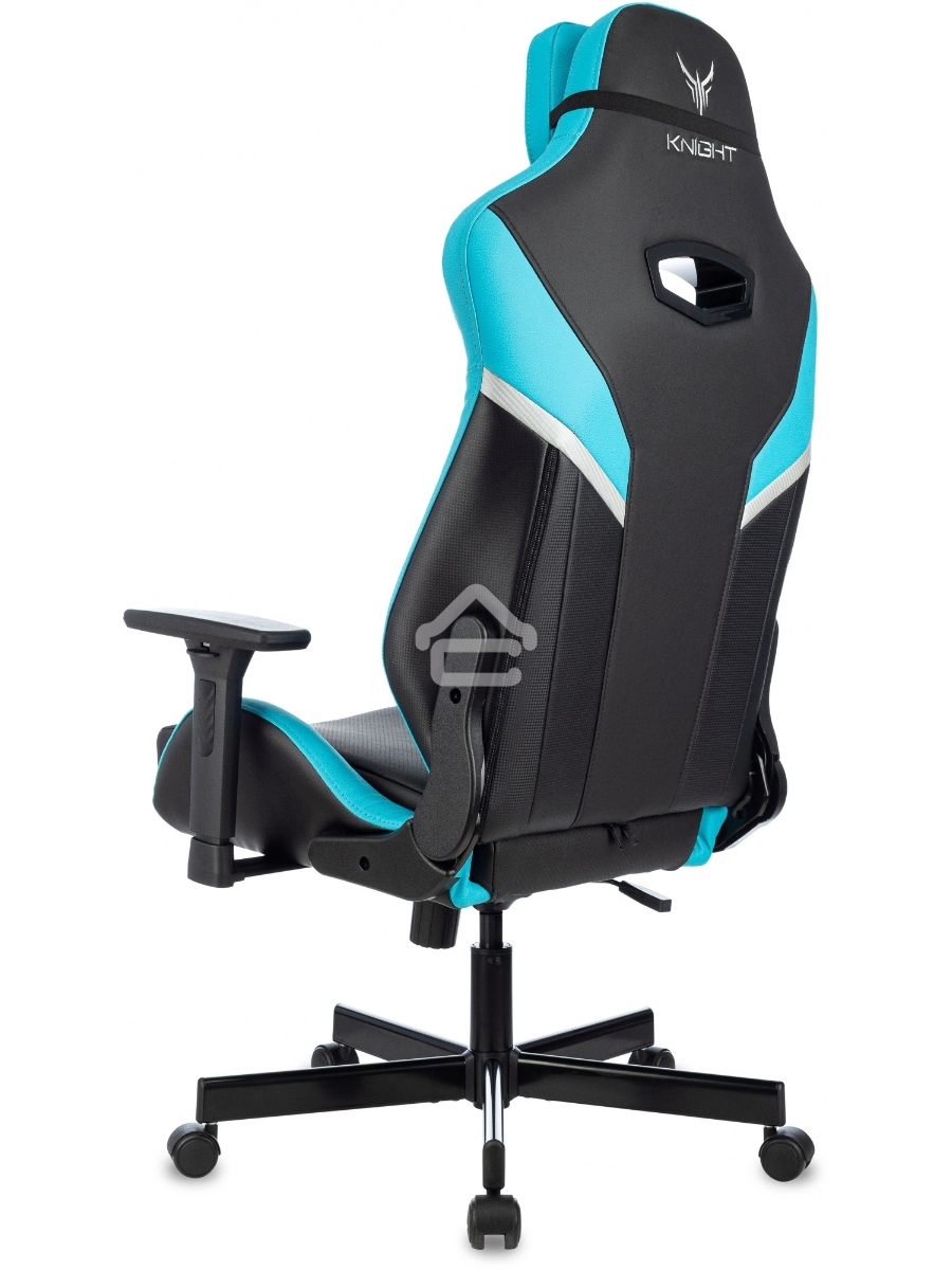 Кресло игровое Knight Thunder 5X черный/голубой эко.кожа крестов. металл