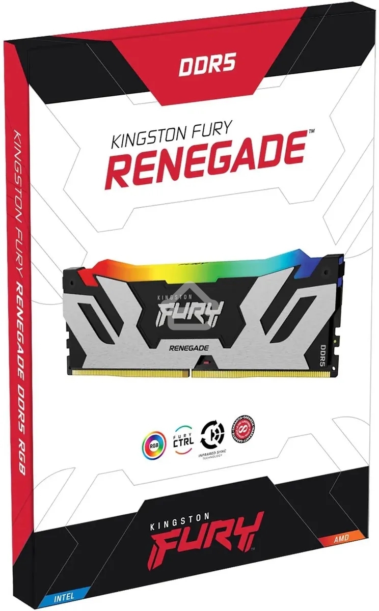 Оперативная память Kingston Fury Renegade, DDR5, 16GB (1x16GB), 6800MHz, CL36, DIMM, радиатор, RGB, серебристый