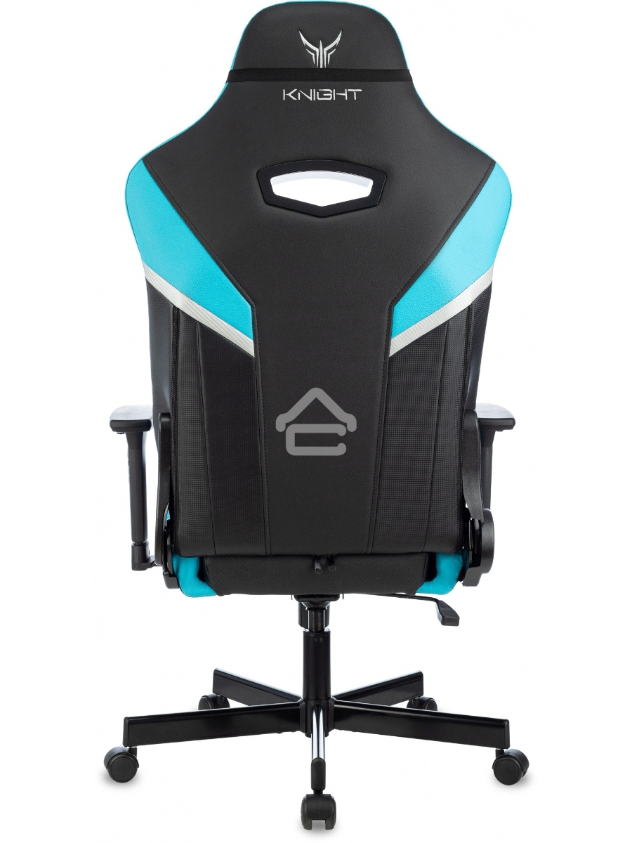 Кресло игровое Knight Thunder 5X черный/голубой эко.кожа крестов. металл