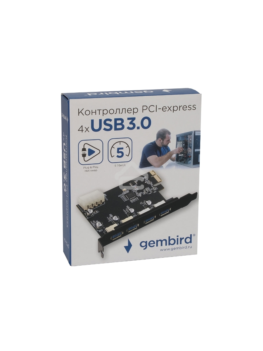 Контроллер USB 3.0 Gembird SPCR-04 в разъем PCI-e, 4xUSB-A