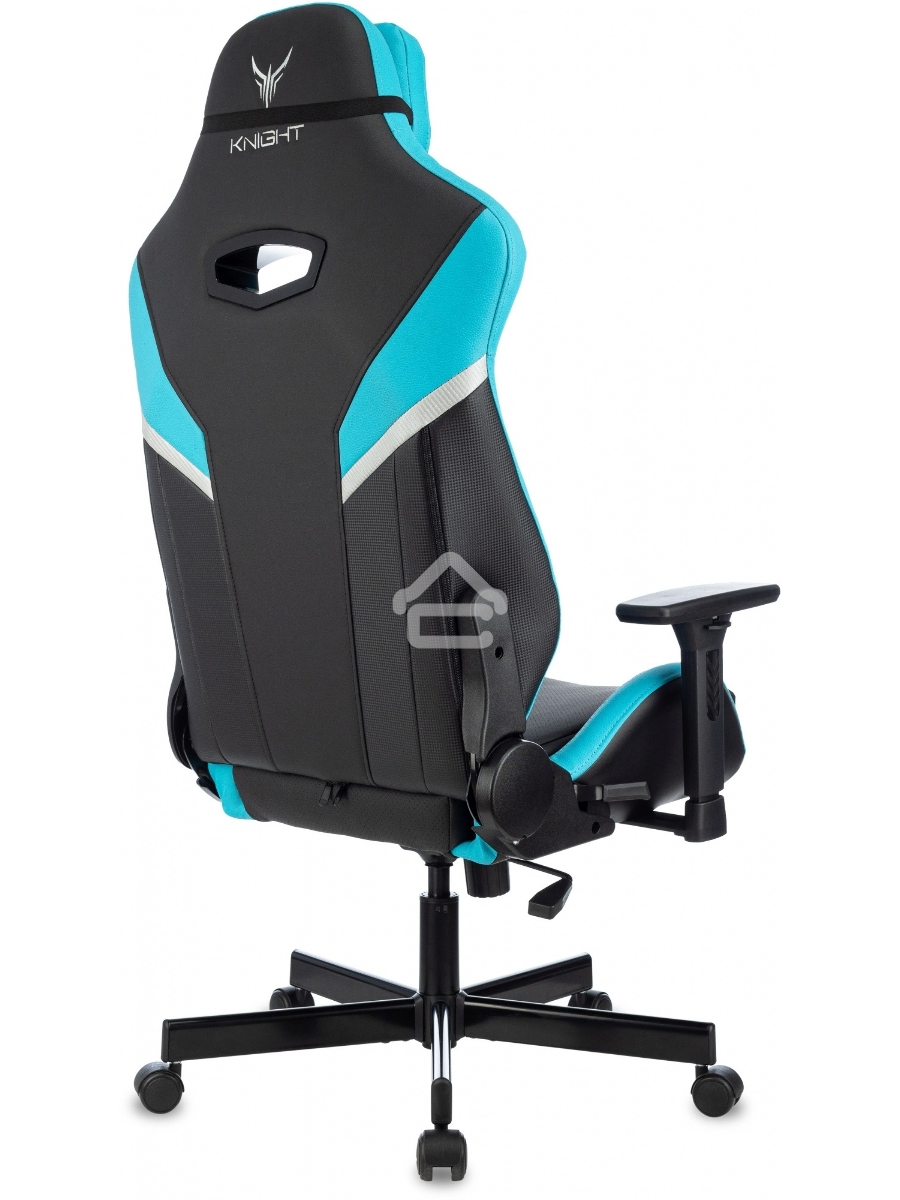 Кресло игровое Knight Thunder 5X черный/голубой эко.кожа крестов. металл