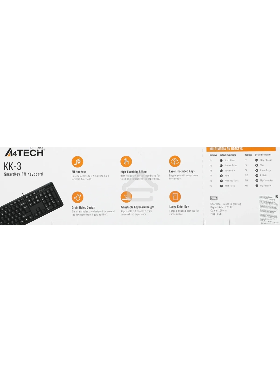 Клавиатура A4Tech KR-3 проводная, USB, черный