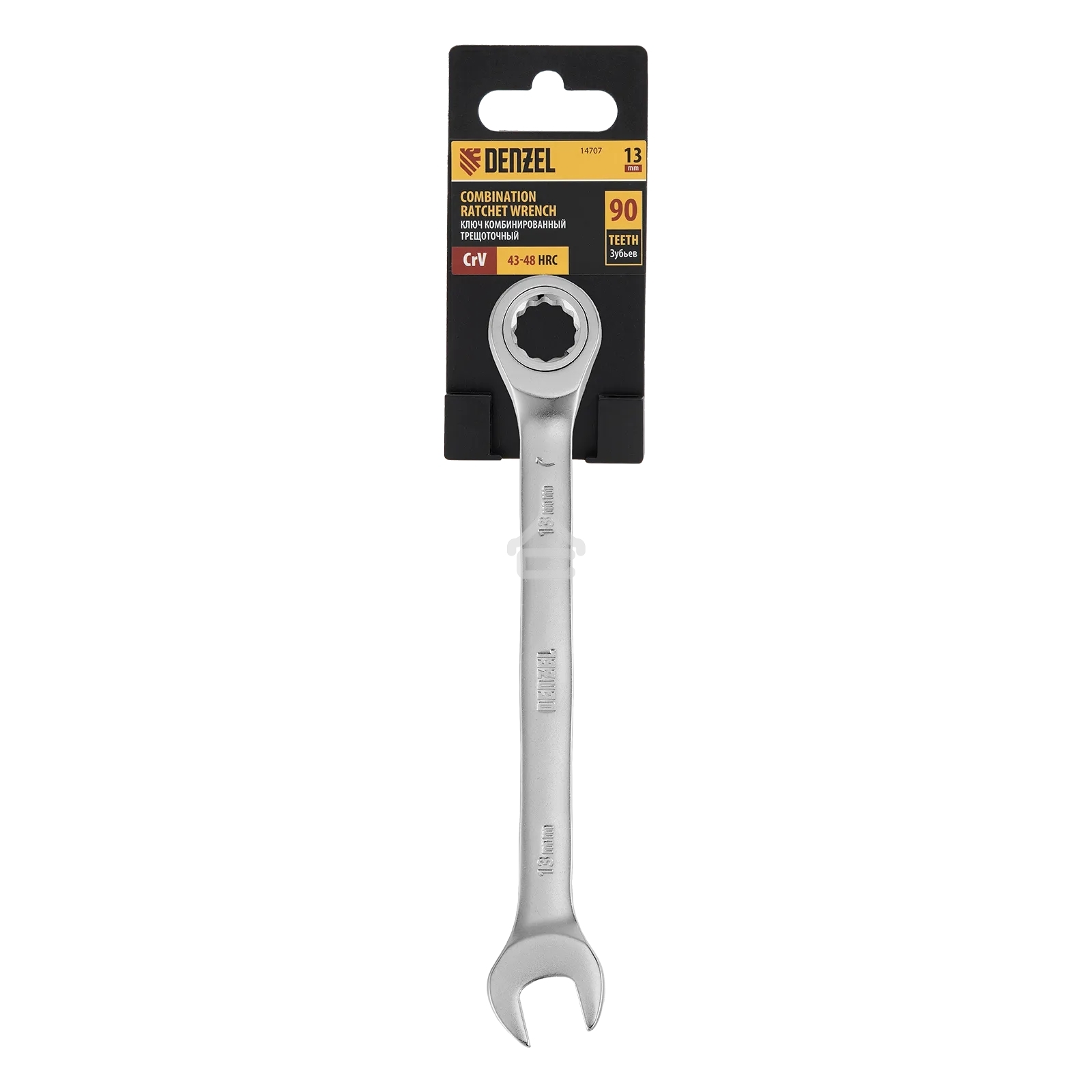 Ключ комбинированный трещоточный Denzel 14707 13 мм, CrV, матовый хром