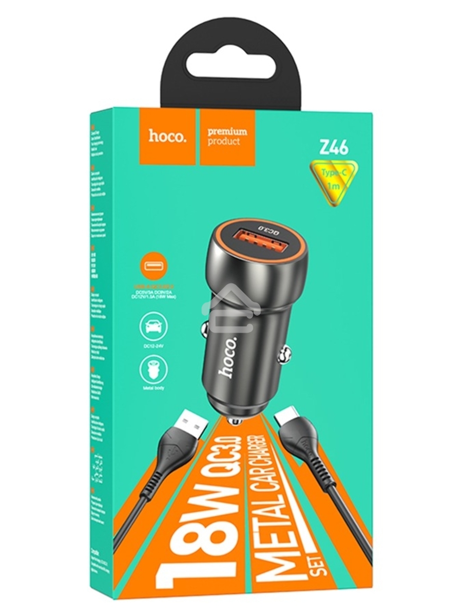 Автомобильная зарядка HOCO Z46 Blue shield, 1xUSB, 18W, серый металлик